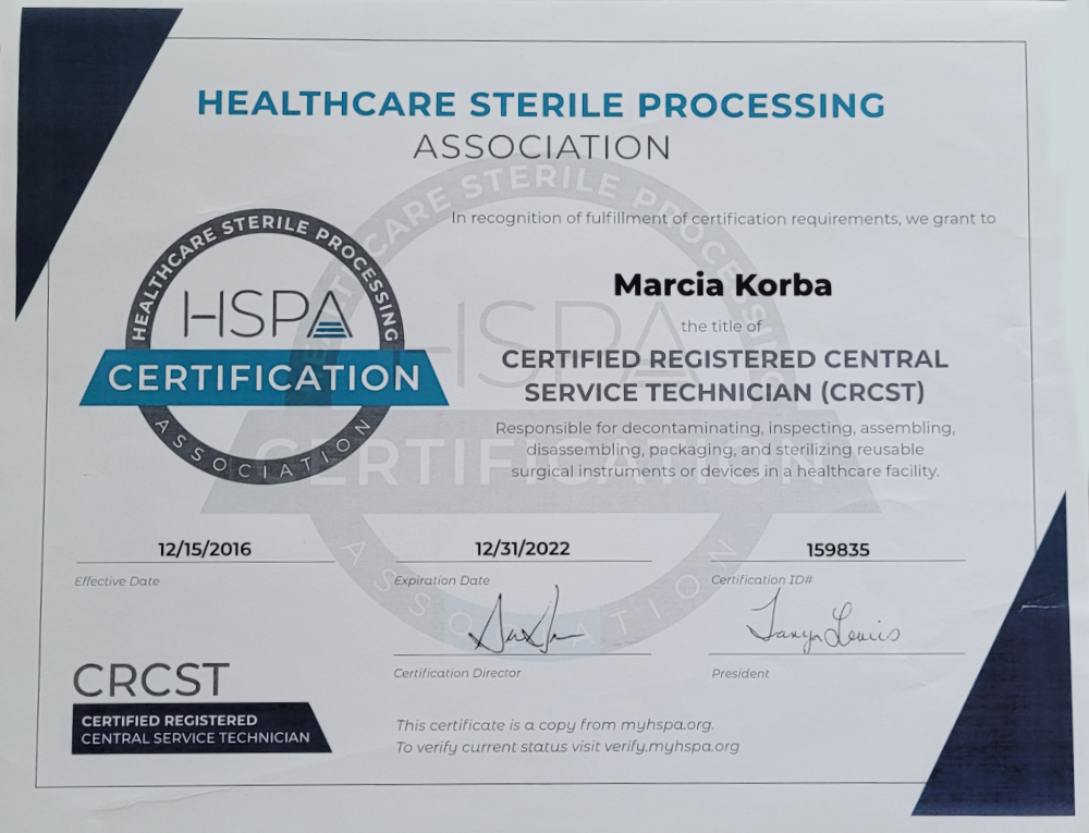 HSPA CRCST Certificate
